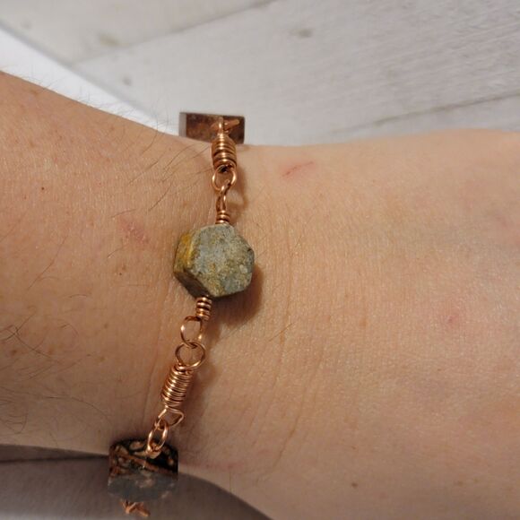 Handmade Jasper Copper Link Bead Bracelet - Picture 1 of 6